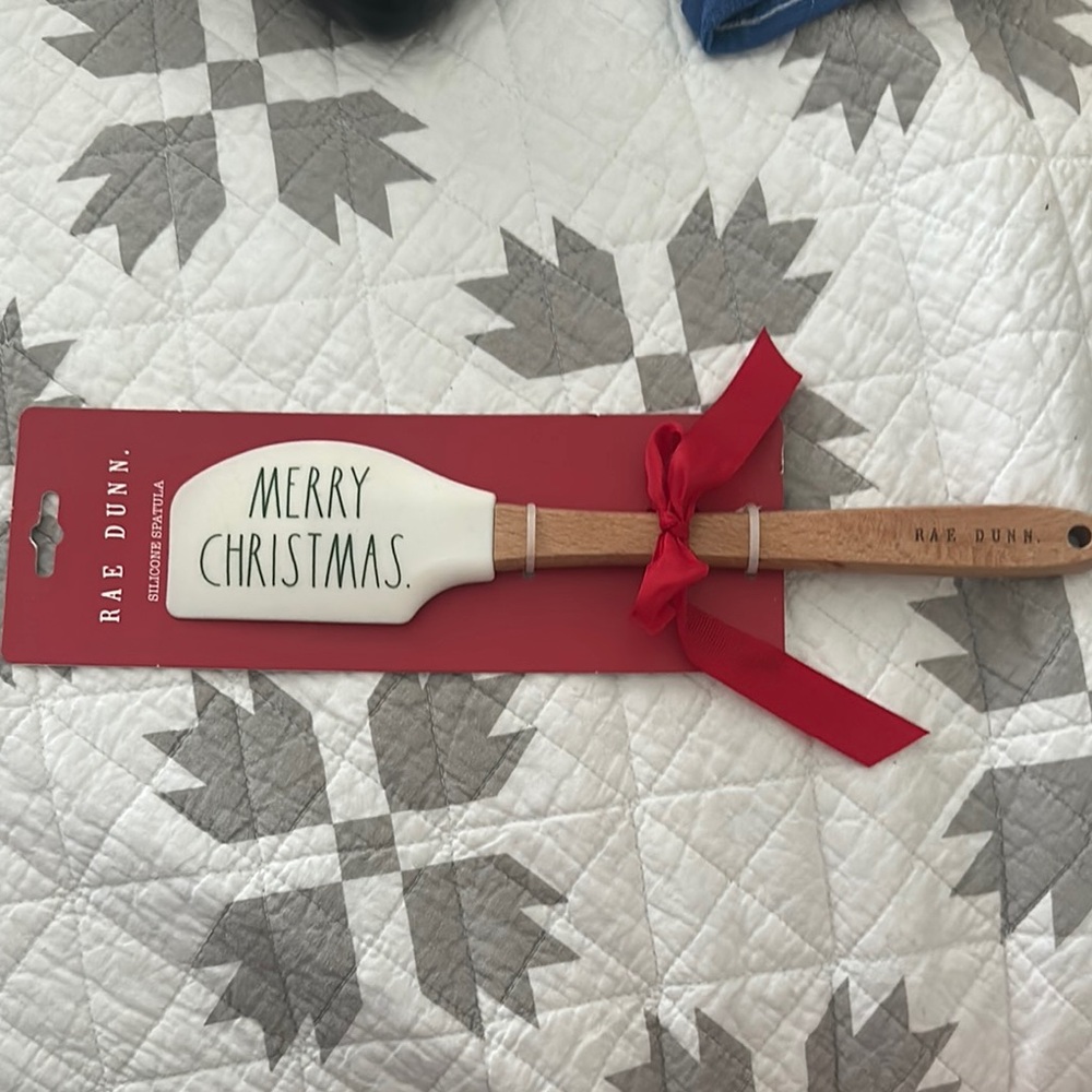 Rae Dunn White Merry Christmas Spatula with Red Ribbon